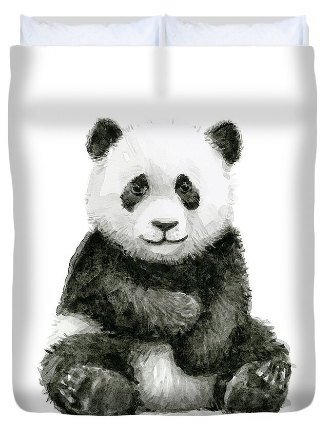 #faatoppicks Duvet Cover featuring the painting Baby Panda Watercolor by Olga Shvartsur