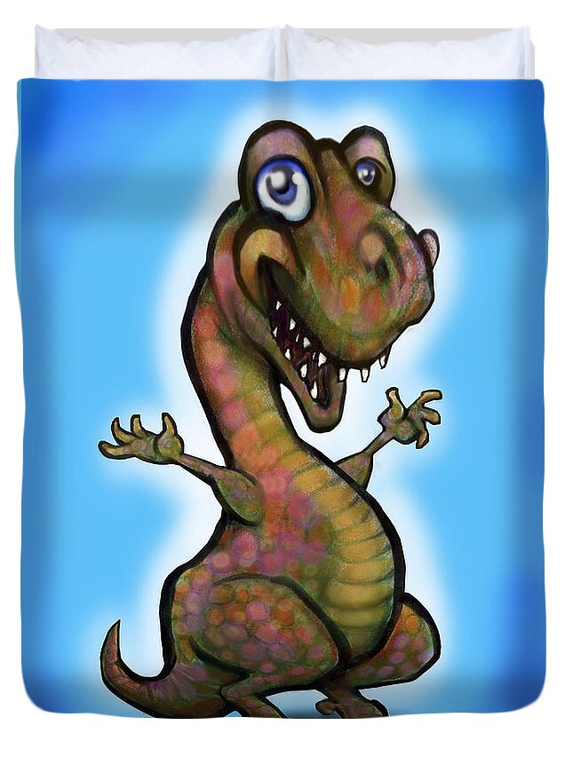 Baby Duvet Cover featuring the painting Baby T-Rex Blue by Kevin Middleton