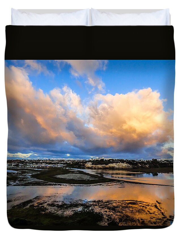 Back Bay Duvet Cover featuring the photograph Back Bay Sunrise Clouds by Pamela Newcomb