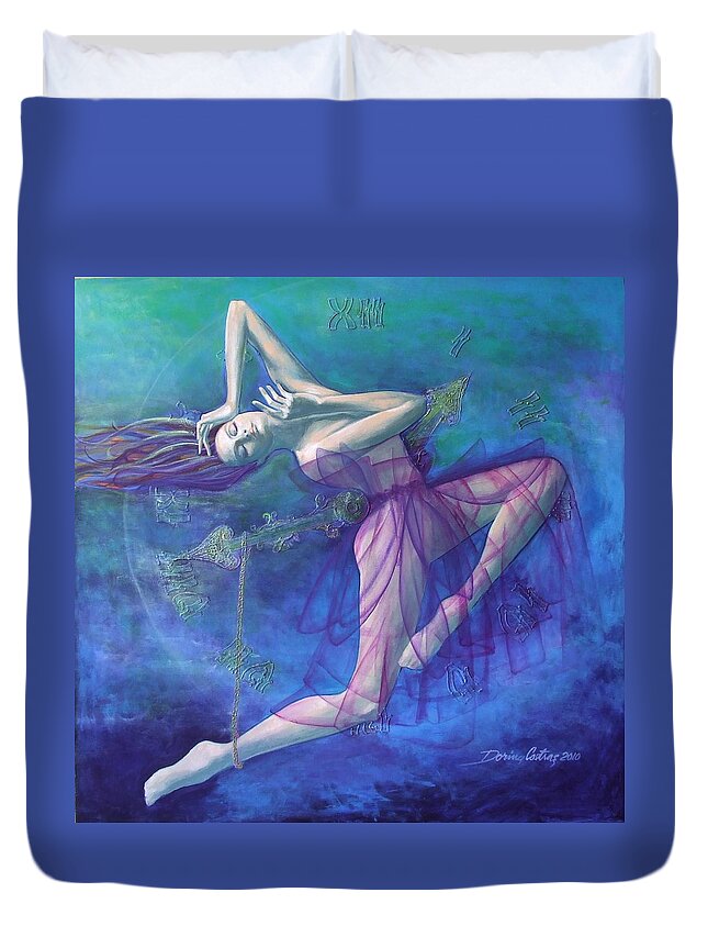 Art Duvet Cover featuring the painting Back in time by Dorina Costras