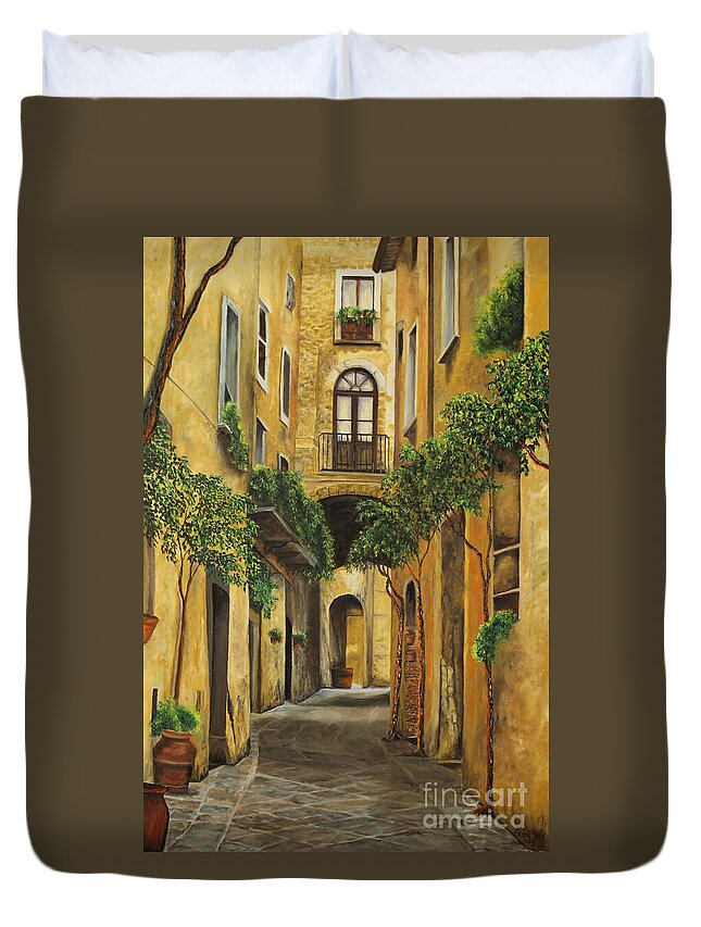 Italy Paintings Duvet Cover featuring the painting Back Street in Italy by Charlotte Blanchard