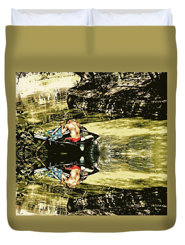 Row Duvet Cover featuring the digital art Backwards ambition by Tg Devore