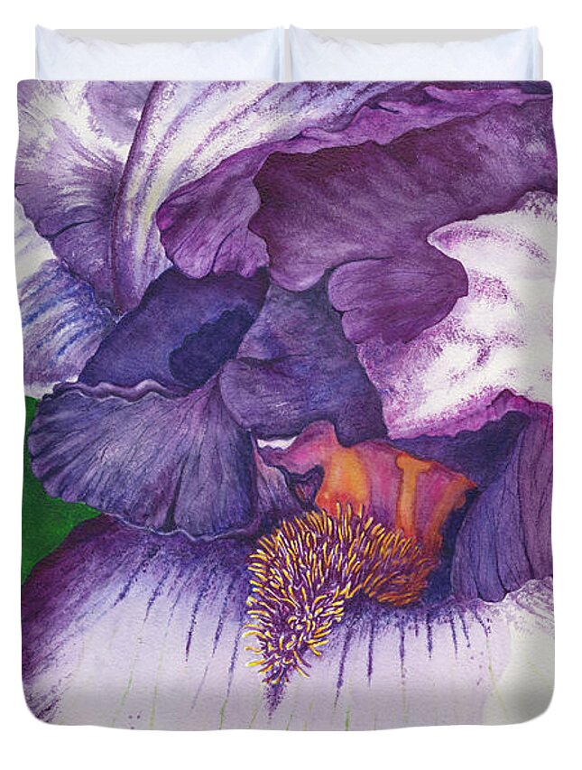 Iris Duvet Cover featuring the painting Backyard Beauty by Lori Taylor