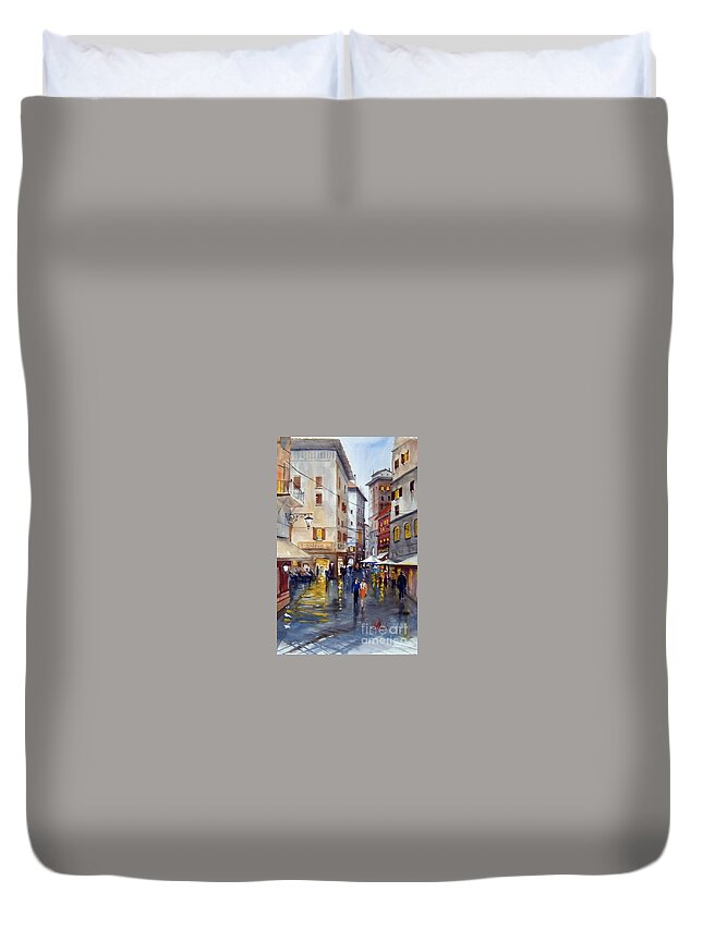 Paintings Duvet Cover featuring the painting Baffettos Rome by Gerald Miraldi