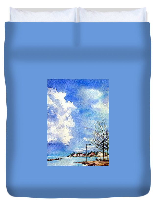 Bahamian Coast Duvet Cover featuring the painting Bahamian coast by Katerina Kovatcheva