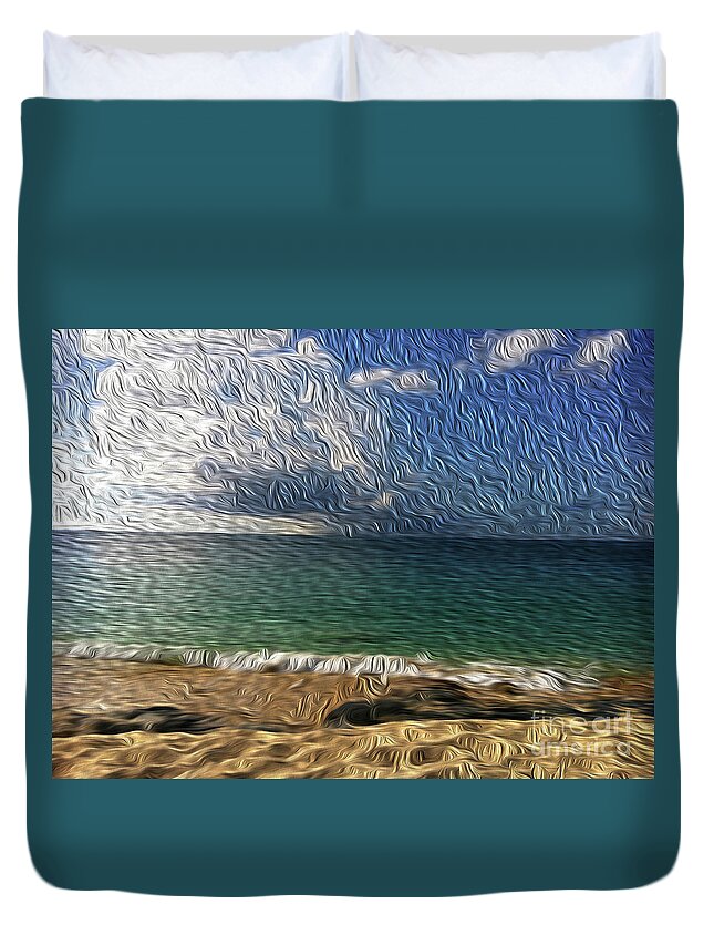 Shoreline Duvet Cover featuring the digital art Baie Rouge Shoreline by Francelle Theriot