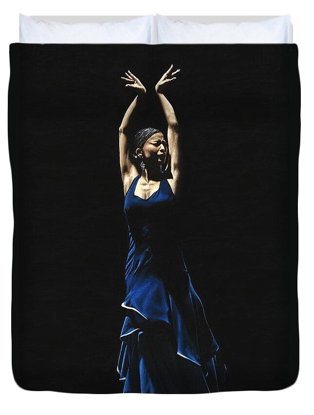 Flamenco Duvet Cover featuring the painting Bailarina a Solas del Flamenco by Richard Young