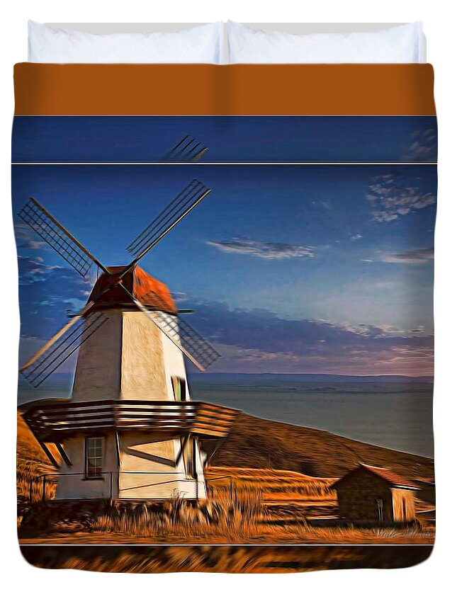 Windmill Duvet Cover featuring the digital art Baker City Windmill_1a by Walter Herrit