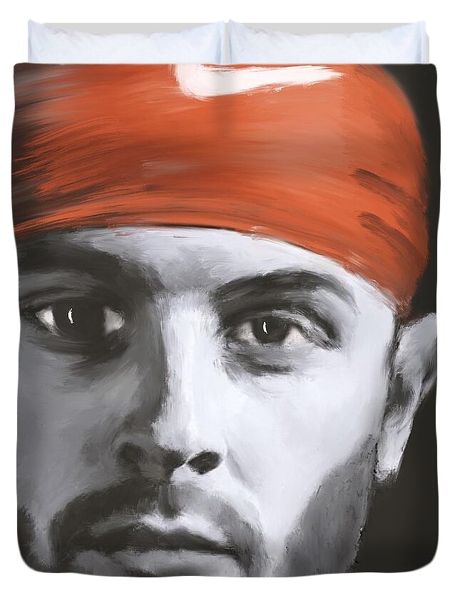 Baker Mayfield Duvet Cover featuring the painting Baker Mayfield NFL by Jack Bunds