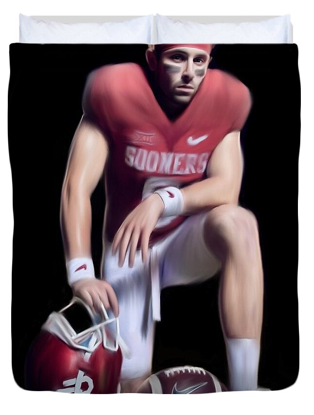Baker Mayfield Duvet Cover featuring the painting Baker Mayfield portrait by Jack Bunds