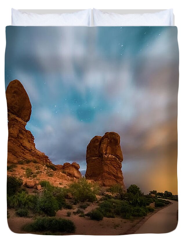 Long Exposure Duvet Cover featuring the photograph Balanced Light Show by Darren White