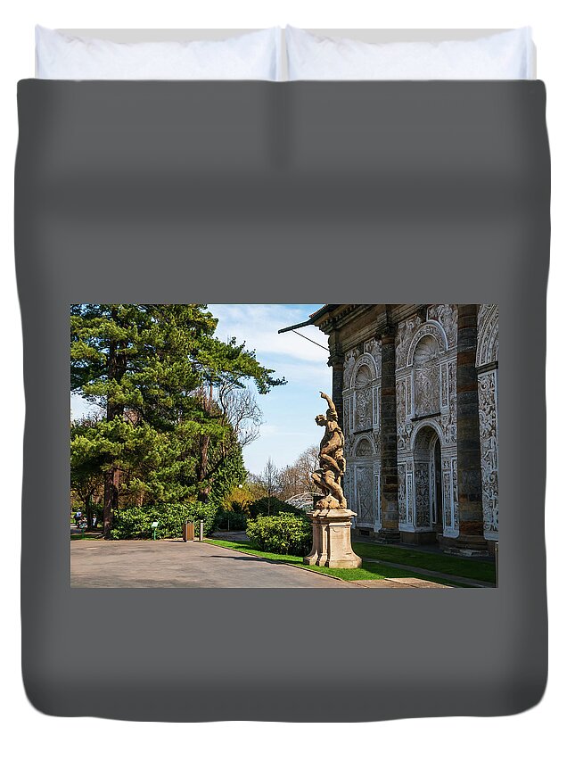 Jenny Rainbow Fine Art Photography Duvet Cover featuring the photograph Ball Game Hall and Sculpture Night. Prague by Jenny Rainbow