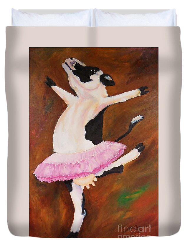 Cow Duvet Cover featuring the painting Ballerina Cow by Cami Lee