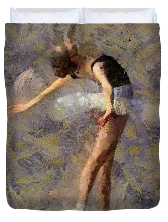 Ballet Duvet Cover featuring the digital art Ballerina Dancing Arched Back by Humphrey Isselt