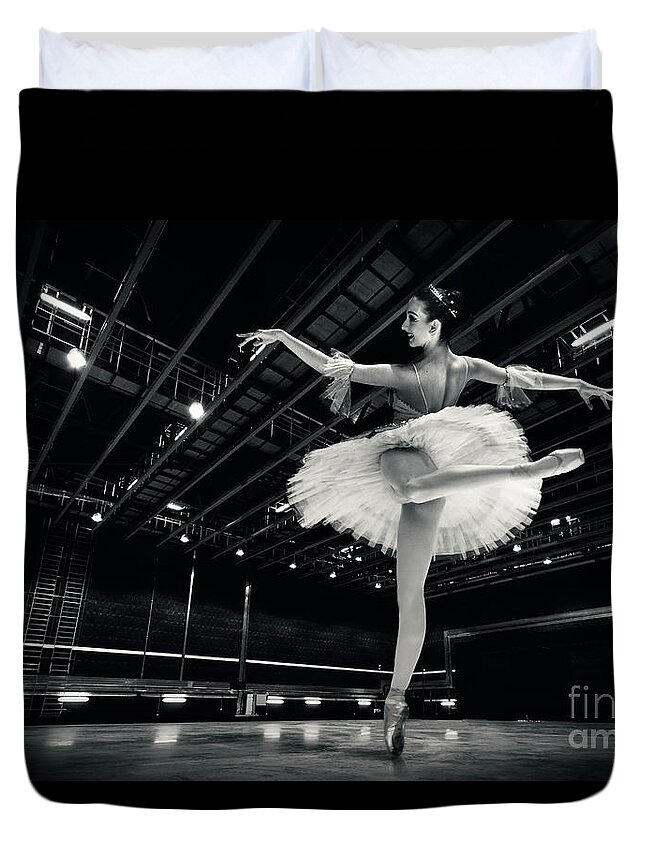 Ballet Duvet Cover featuring the photograph Ballerina in the white tutu by Dimitar Hristov