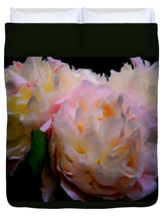 Peonies Duvet Cover featuring the painting Ballerina Trio by Liz Evensen