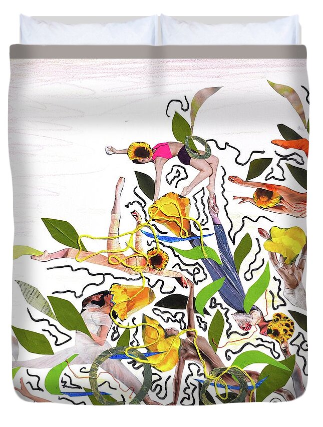 Yellow Flowers Duvet Cover featuring the mixed media Ballet Flowers 4 by Roxana Rojas-Luzon