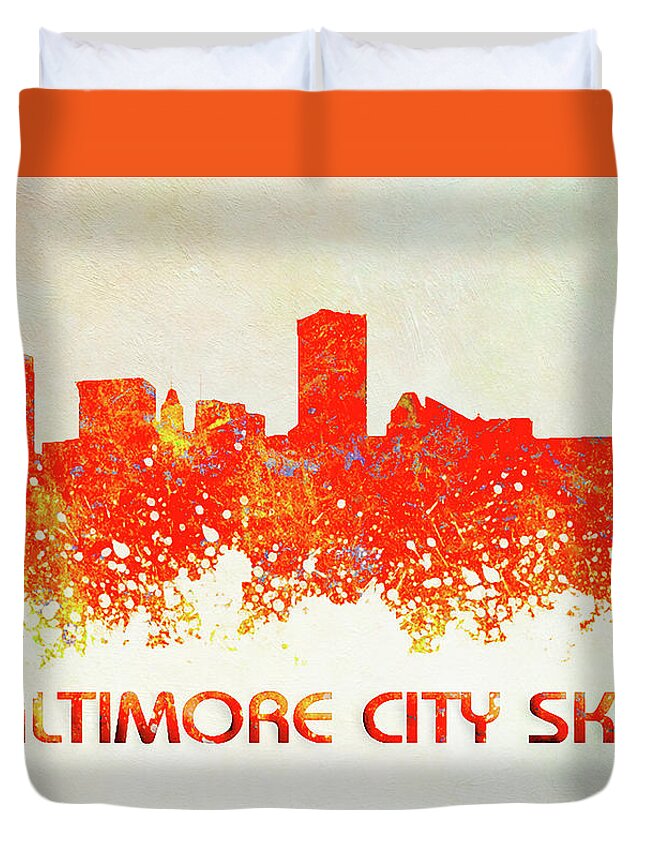 Abstract Duvet Cover featuring the digital art Baltimore City Skyline by Reynaldo Williams