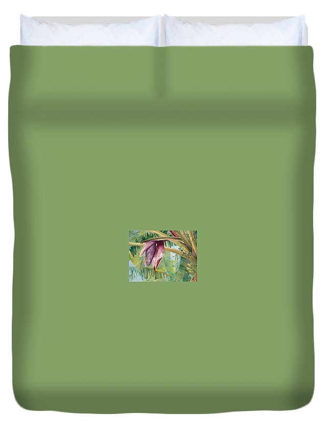 Bananas Duvet Cover featuring the painting Banana Flower by AnnaJo Vahle