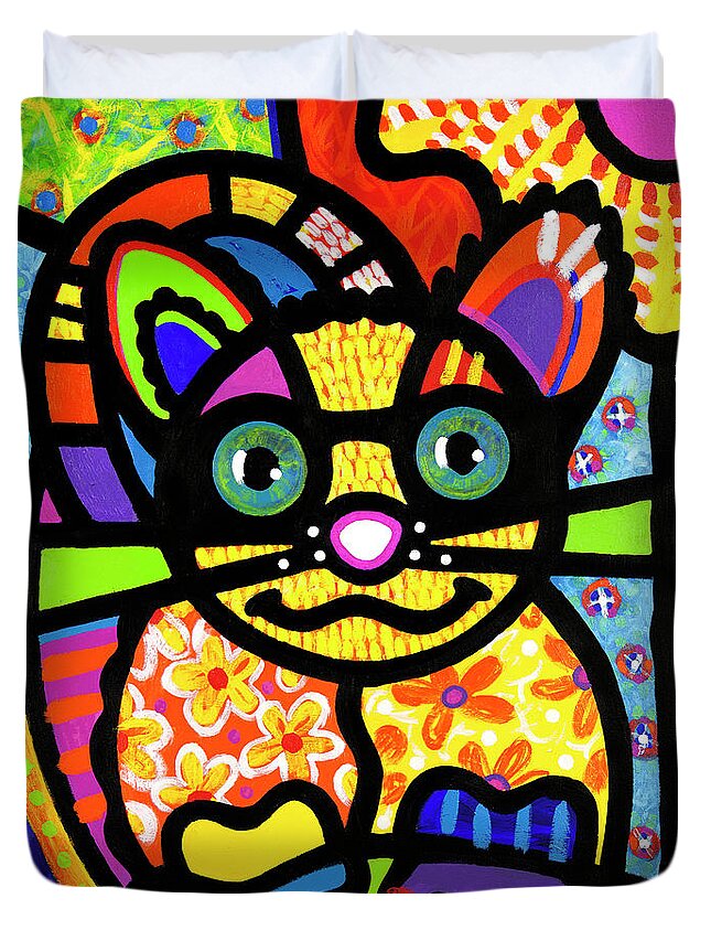Cat Duvet Cover featuring the painting Bandit the Lemur Cat by Steven Scott