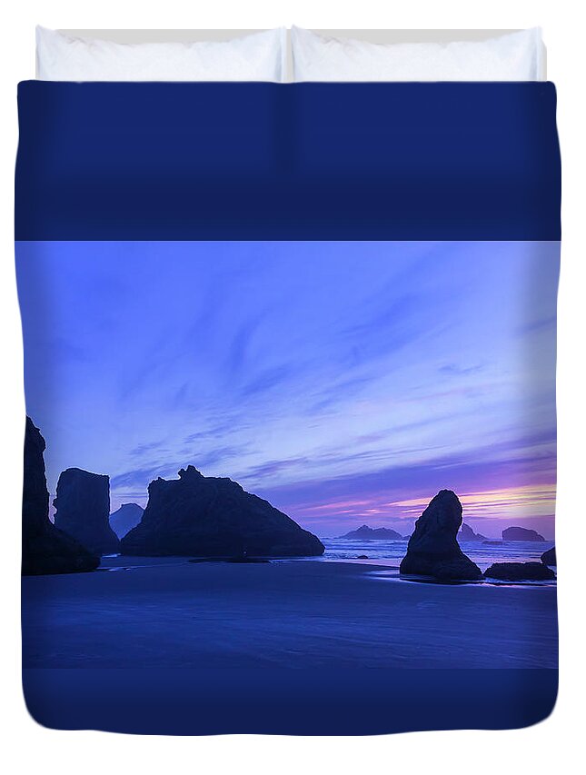 Nature Duvet Cover featuring the photograph Bandon Blue Hour by Steven Clark