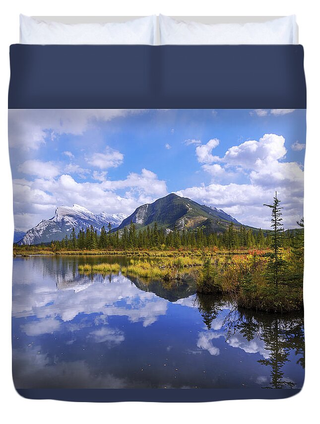 Banff Reflection Duvet Cover featuring the photograph Banff Reflection by Chad Dutson