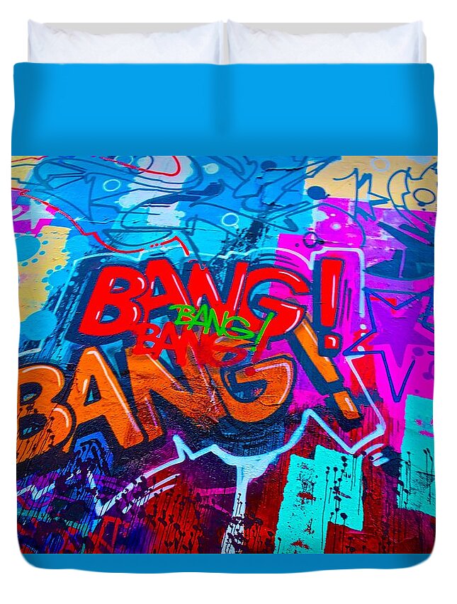 Bang Graffiti Duvet Cover featuring the painting Bang Graffiti NYC 2014 by Joan Reese