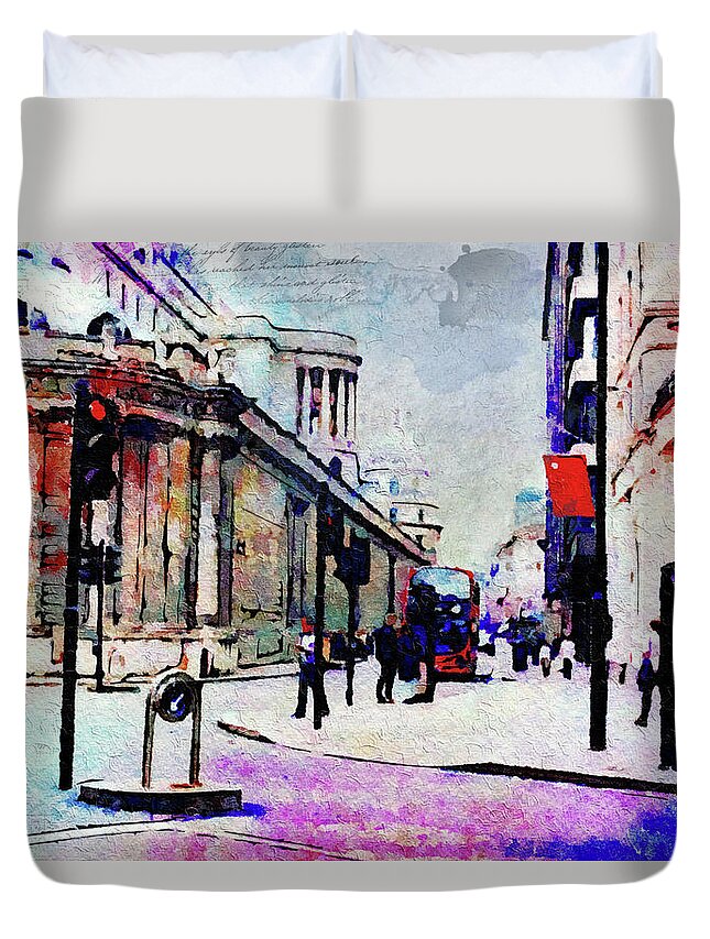 London Duvet Cover featuring the digital art Bank by Nicky Jameson