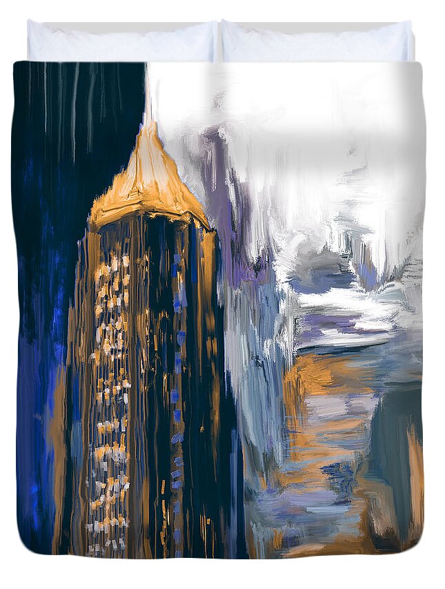 Bank Of America Plaza Duvet Cover featuring the painting Bank of America Plaza 230 3 by Mawra Tahreem