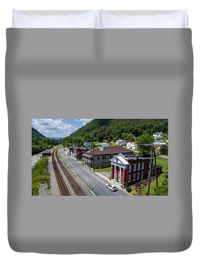 Small Town Duvet Cover featuring the photograph Bank of Botoetourt by Star City SkyCams