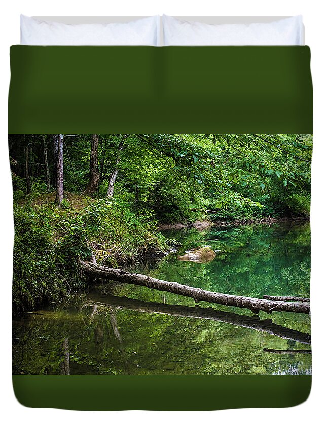 Lilly Duvet Cover featuring the photograph Bankhead Blue Hole Reflections by James-Allen