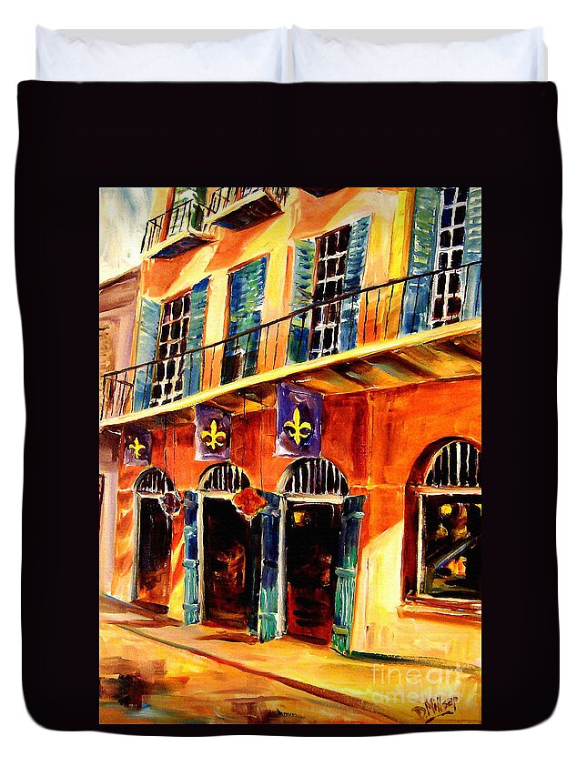 New Orleans Duvet Cover featuring the painting Banners on Royal Street by Diane Millsap