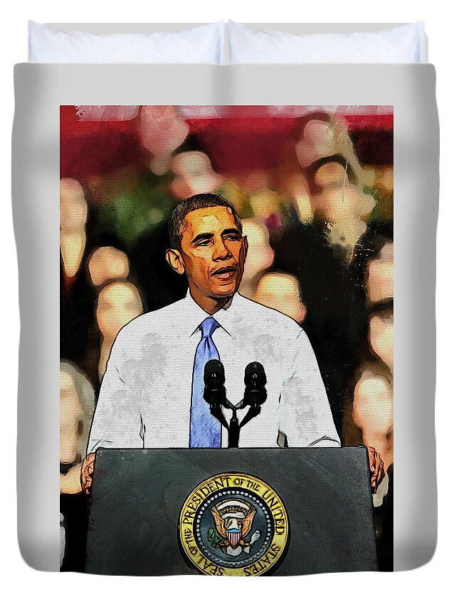 President Duvet Cover featuring the digital art Barack Obama by Kai Saarto