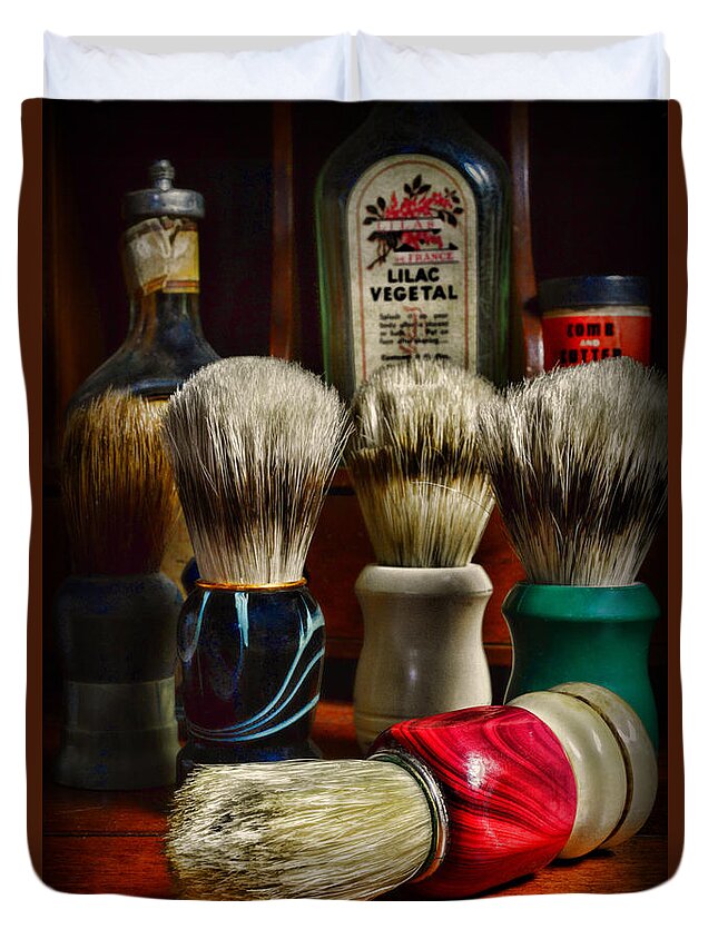 Vintage Barber Duvet Cover featuring the photograph Barber - Shaving Brushes by Paul Ward