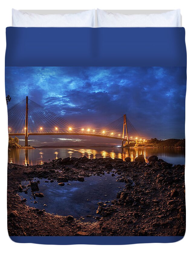 Travel Duvet Cover featuring the photograph Barelang Bridge, Batam by Pradeep Raja Prints