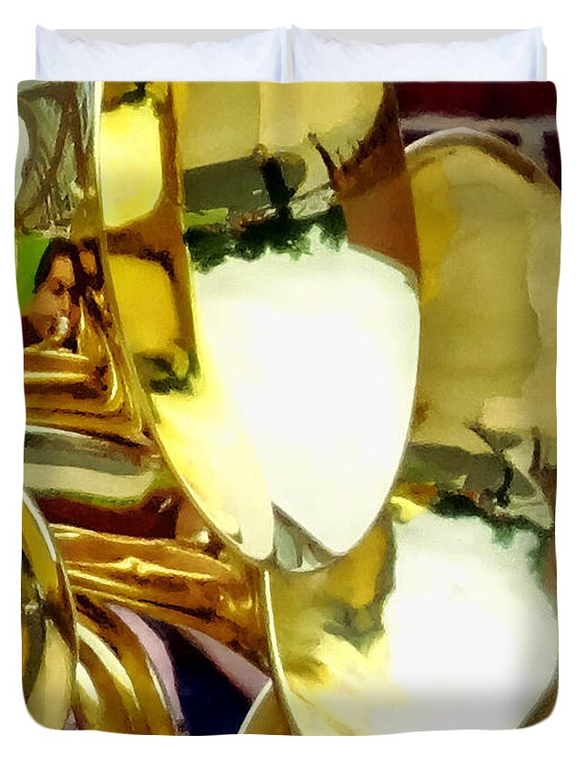 Brass Duvet Cover featuring the photograph Baritone Horns by Susan Savad