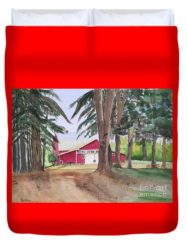 Barn Duvet Cover featuring the painting Barn at Howland Preserve by Christine Lathrop