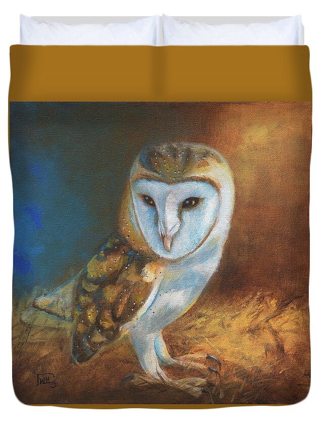 Barn Owl Duvet Cover featuring the painting Barn Owl Blue by Terry Webb Harshman