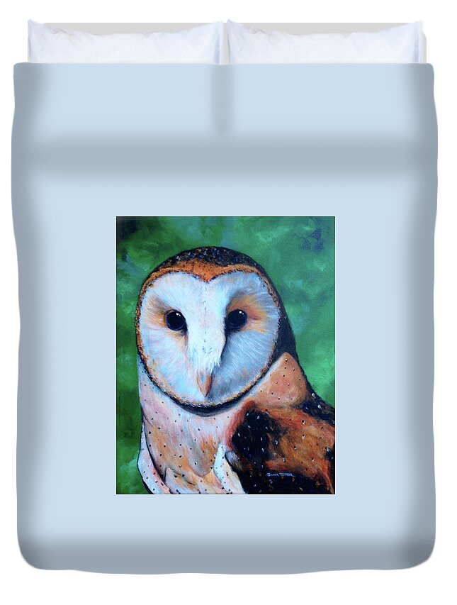 Owl Duvet Cover featuring the painting Barn Owl by Donna Tucker