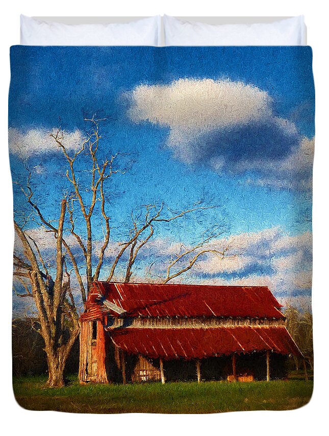 Fine Art Prints Duvet Cover featuring the photograph Red Roof Barn 2 by Dave Bosse