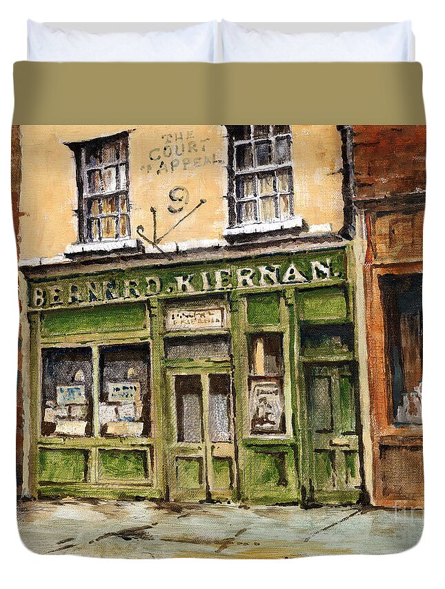 Ireland Duvet Cover featuring the painting Barney Kiernans Pub, Dublin by Val Byrne