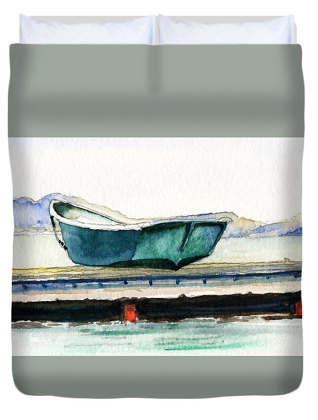 Barnstable Duvet Cover featuring the painting Barnstable Skiff by Paul Gaj