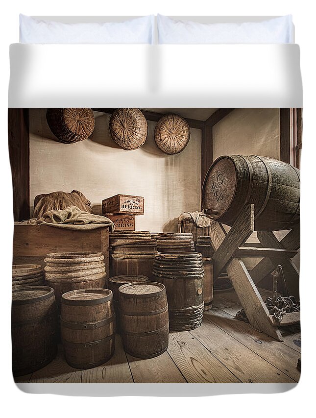 Barrels Duvet Cover featuring the photograph Barrels by the Window by Gary Heller