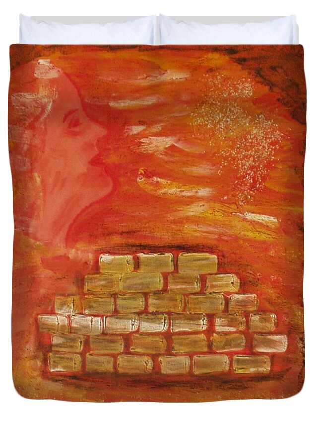 Orange Red Head Duvet Cover featuring the painting Barrier In Mind by Pilbri Britta Neumaerker