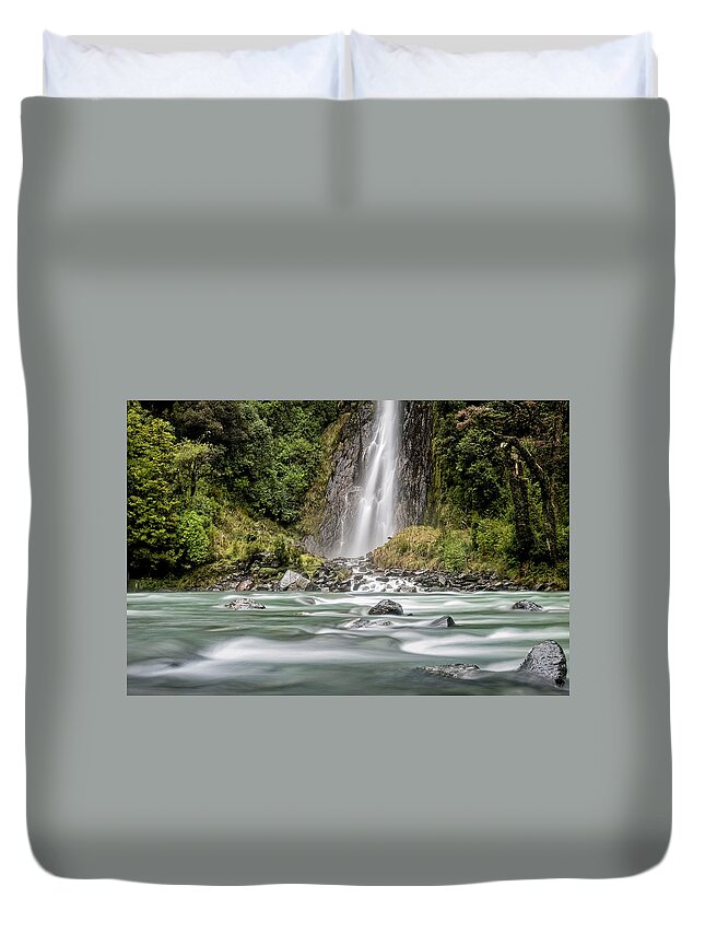 Waterfall Duvet Cover featuring the photograph Base of the Falls by Catherine Reading