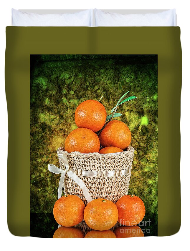 Oranges Duvet Cover featuring the photograph Basket full of Oranges by Shirley Mangini