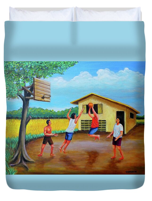 Basketball Duvet Cover featuring the painting Basketball by Cyril Maza