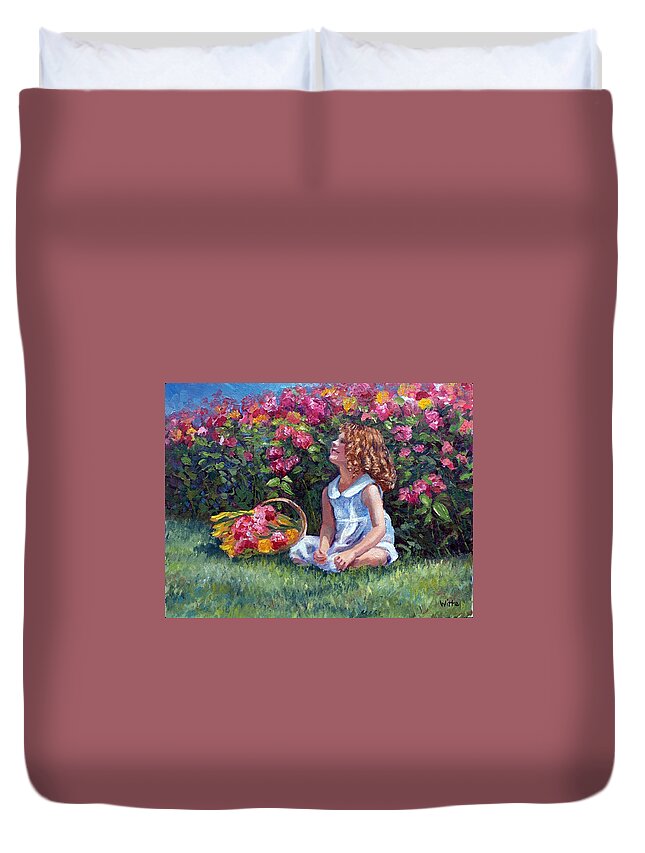 Children Duvet Cover featuring the painting Basking in the Sunlight by Marie Witte