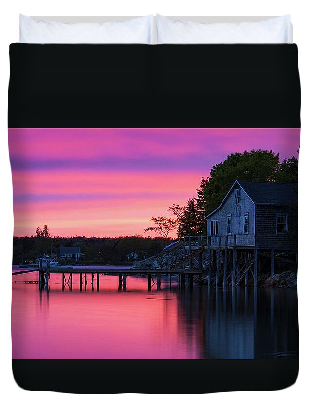 Bass Harbor Duvet Cover featuring the photograph Bass Harbor Sunset by Holly Ross