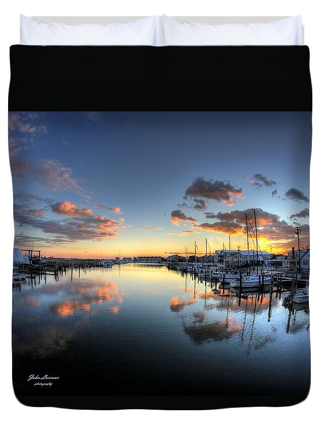 Sunset Duvet Cover featuring the photograph Bass Harbor Sunset by John Loreaux